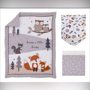 Gray and White Animal Print Baby Crib Set